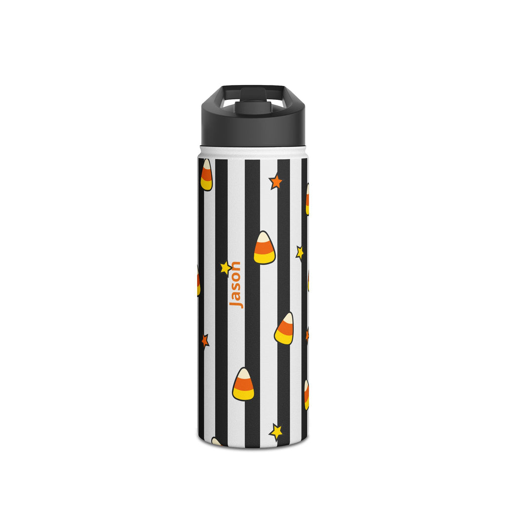Personalized Halloween candy corn water bottle size comparison