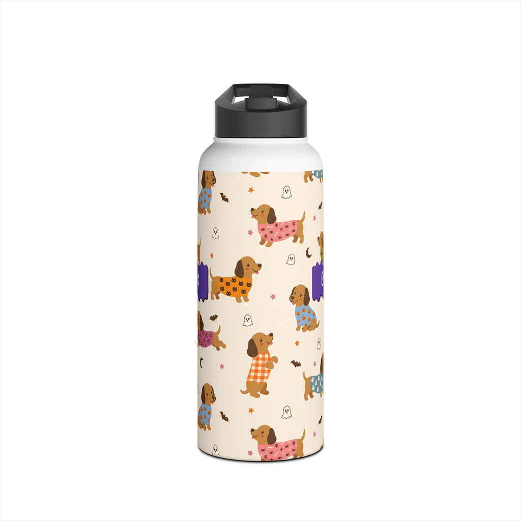 Personalized Halloween dachshund water bottle gift setting