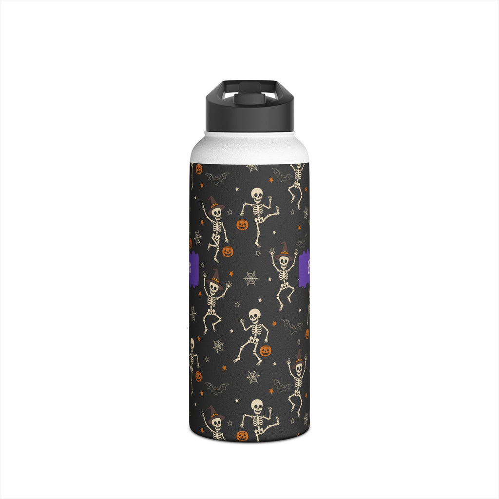 Personalized Halloween dancing skeleton water bottle gift setting
