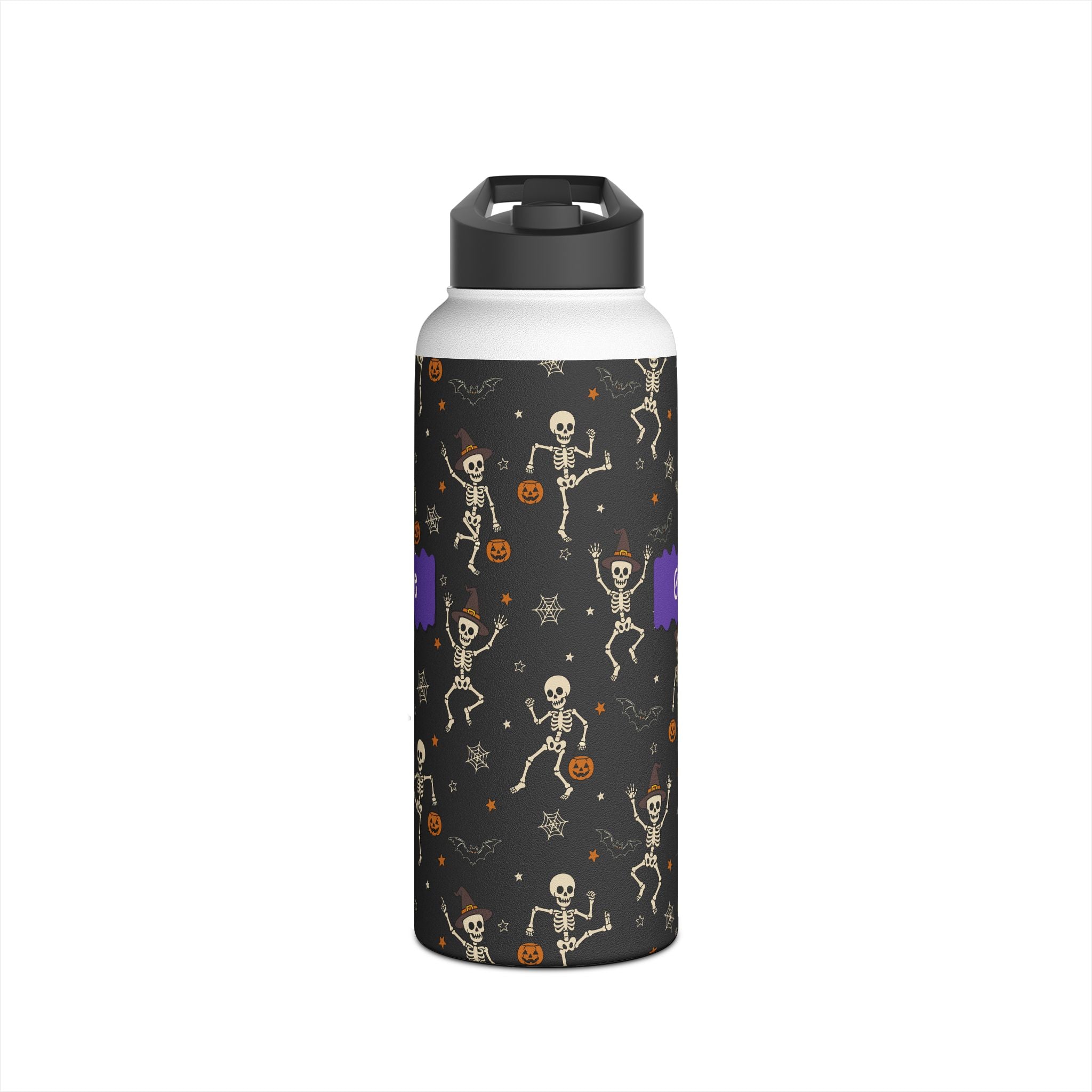 Personalized Halloween dancing skeleton water bottle gift setting