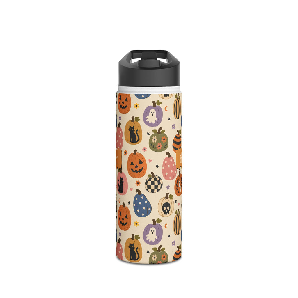 Personalized Halloween pumpkin patch water bottle size comparison