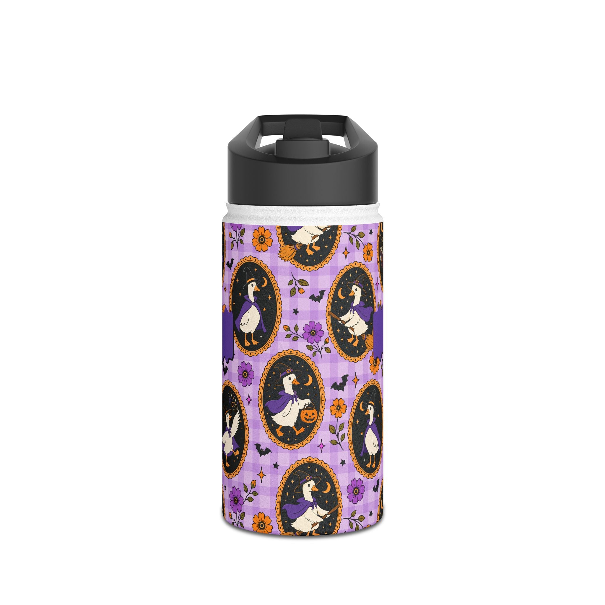 Personalized Halloween witchy goose water bottle held in hand