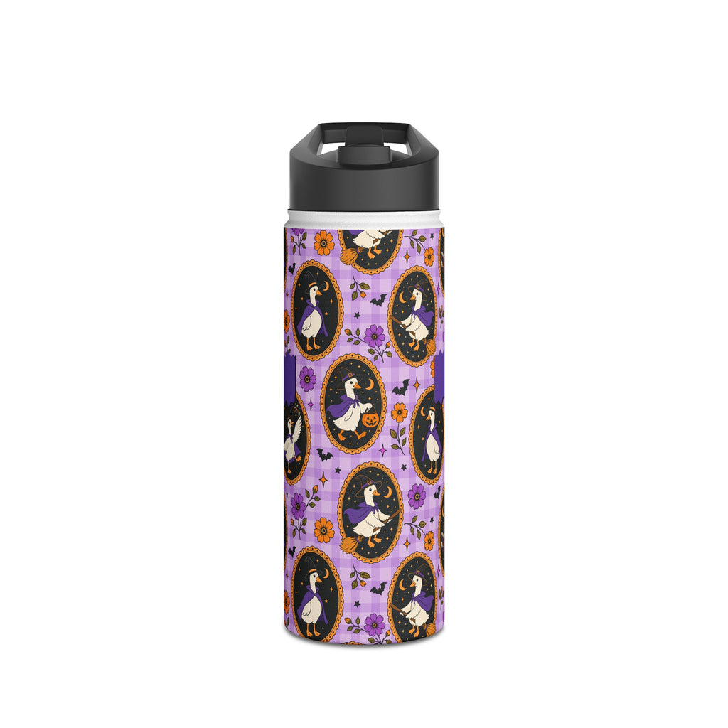 Personalized Halloween witchy goose water bottle size comparison