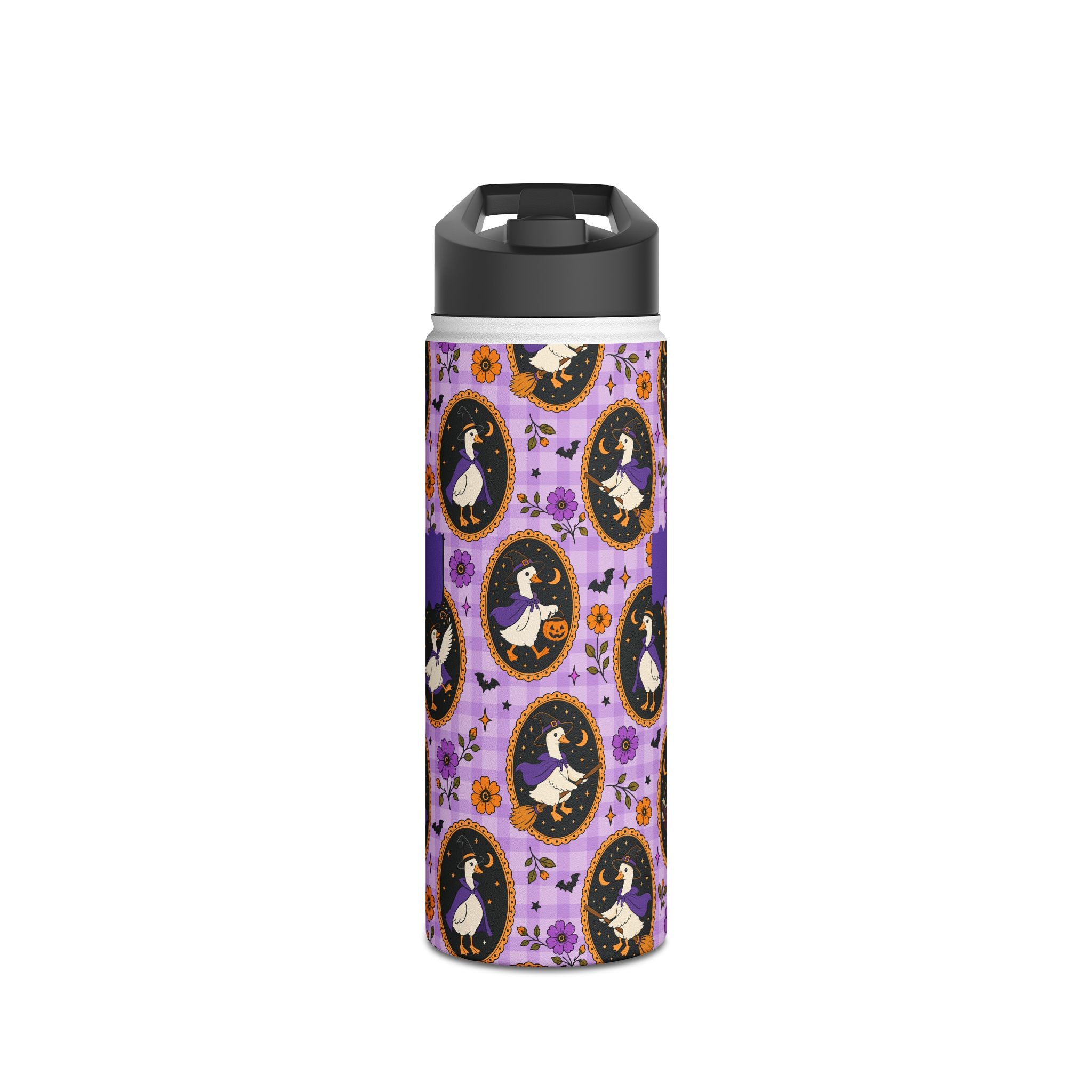 Personalized Halloween witchy goose water bottle size comparison