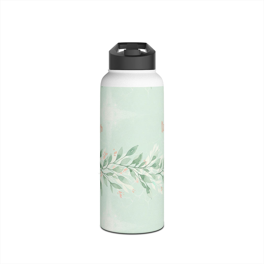 Personalized sage green botanical water bottle gift setting