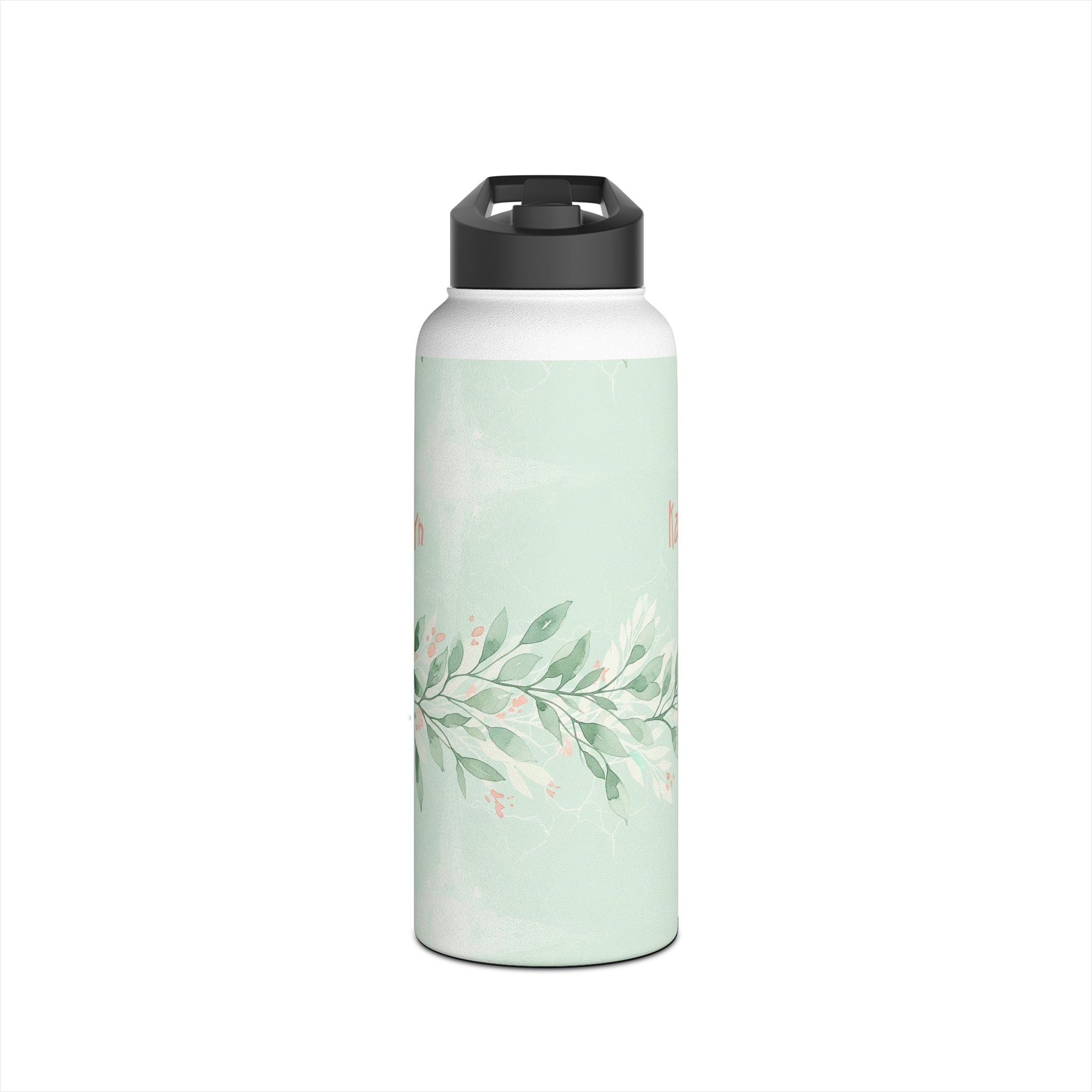 Personalized sage green botanical water bottle gift setting