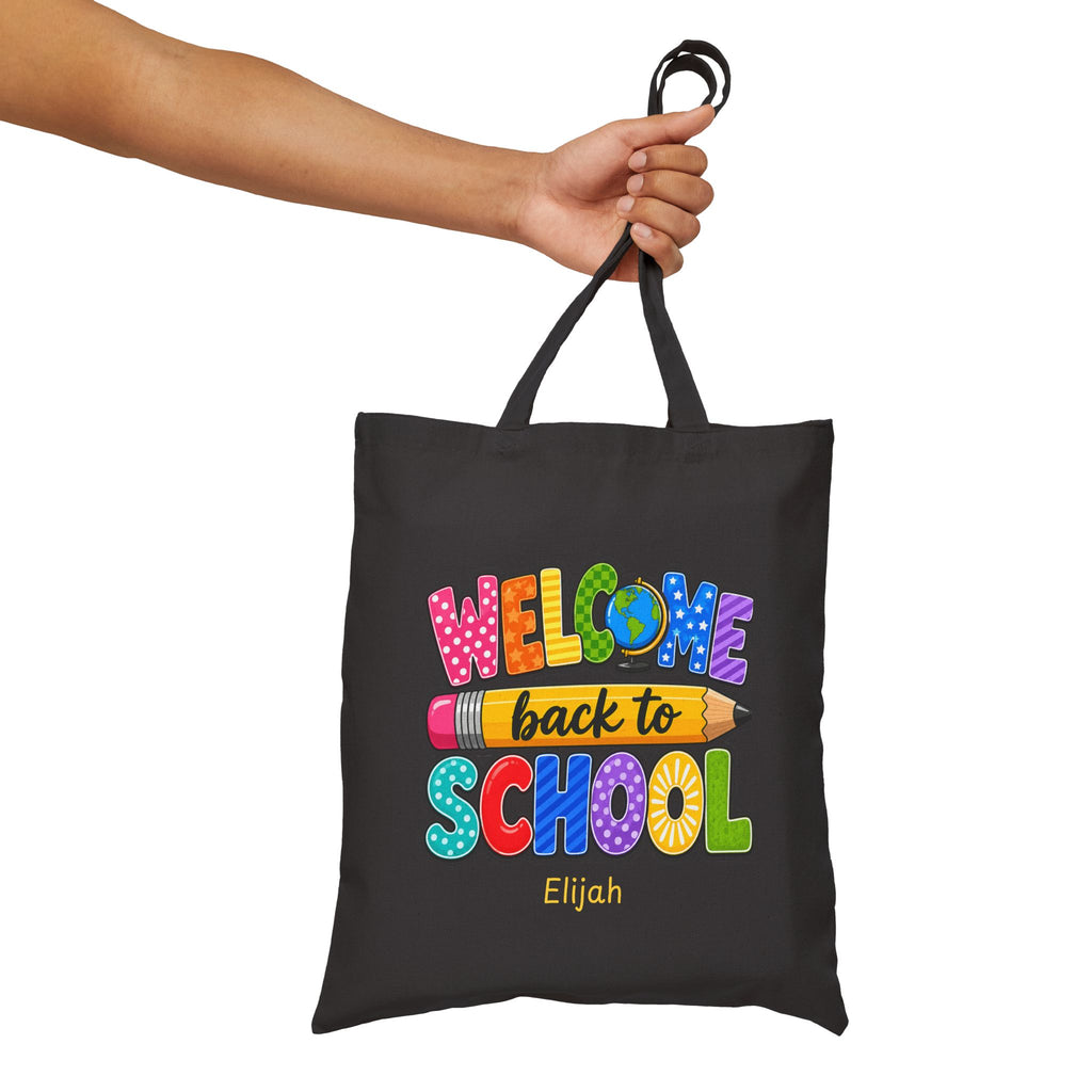 Personalized welcome back to school canvas tote bag size and dimensions reference