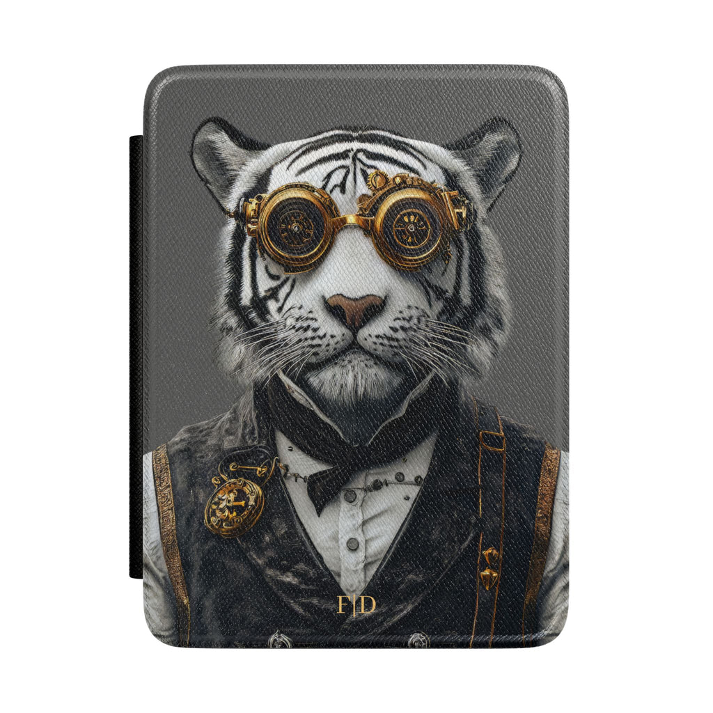 Personalized White Tiger Kindle case front cover design with custom initials
