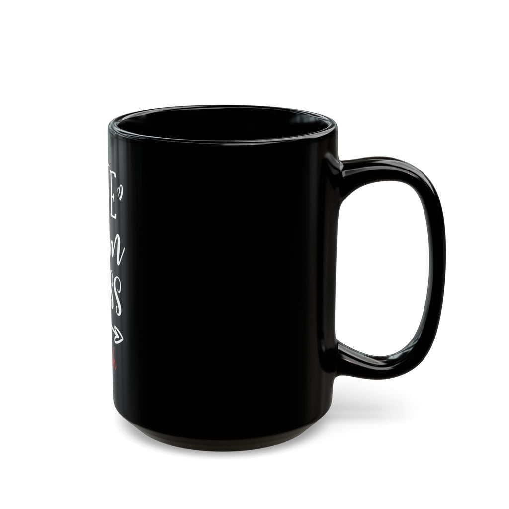 15oz custom mug for the woman who does it all - Wife Mom Boss in white on black ceramic