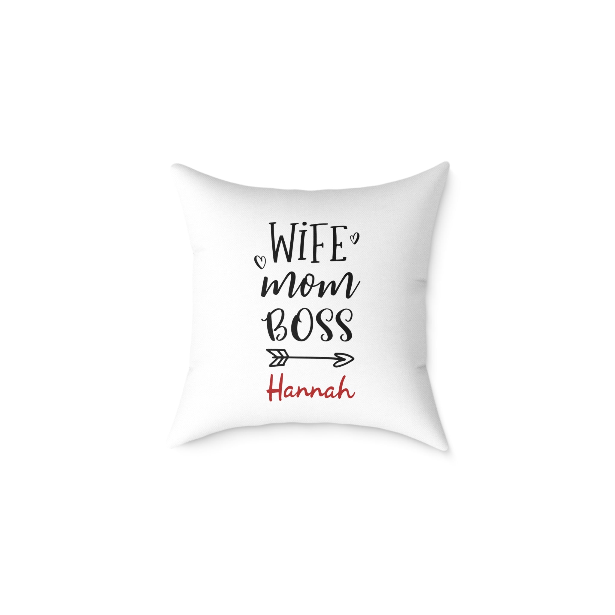 Personalized Wife Mom Boss pillow with custom name – white canvas throw pillow
