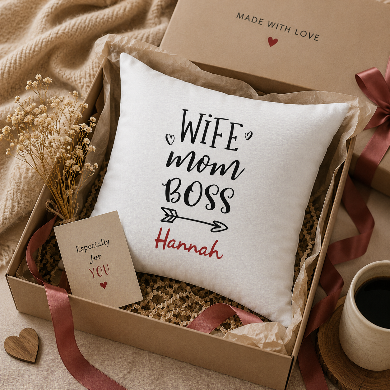 Custom name Wife Mom Boss pillow – Mother's Day gift for her