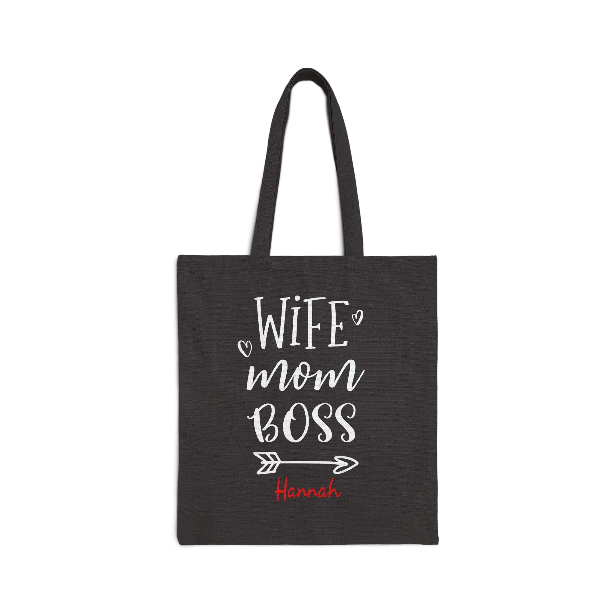 Personalized Wife Mom Boss canvas tote bag with custom name