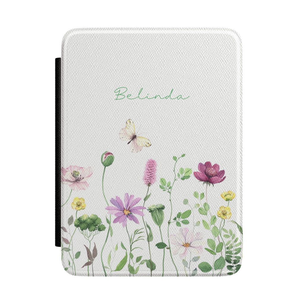 Personalized wildflower kindle case with butterfly garden design, main product shot