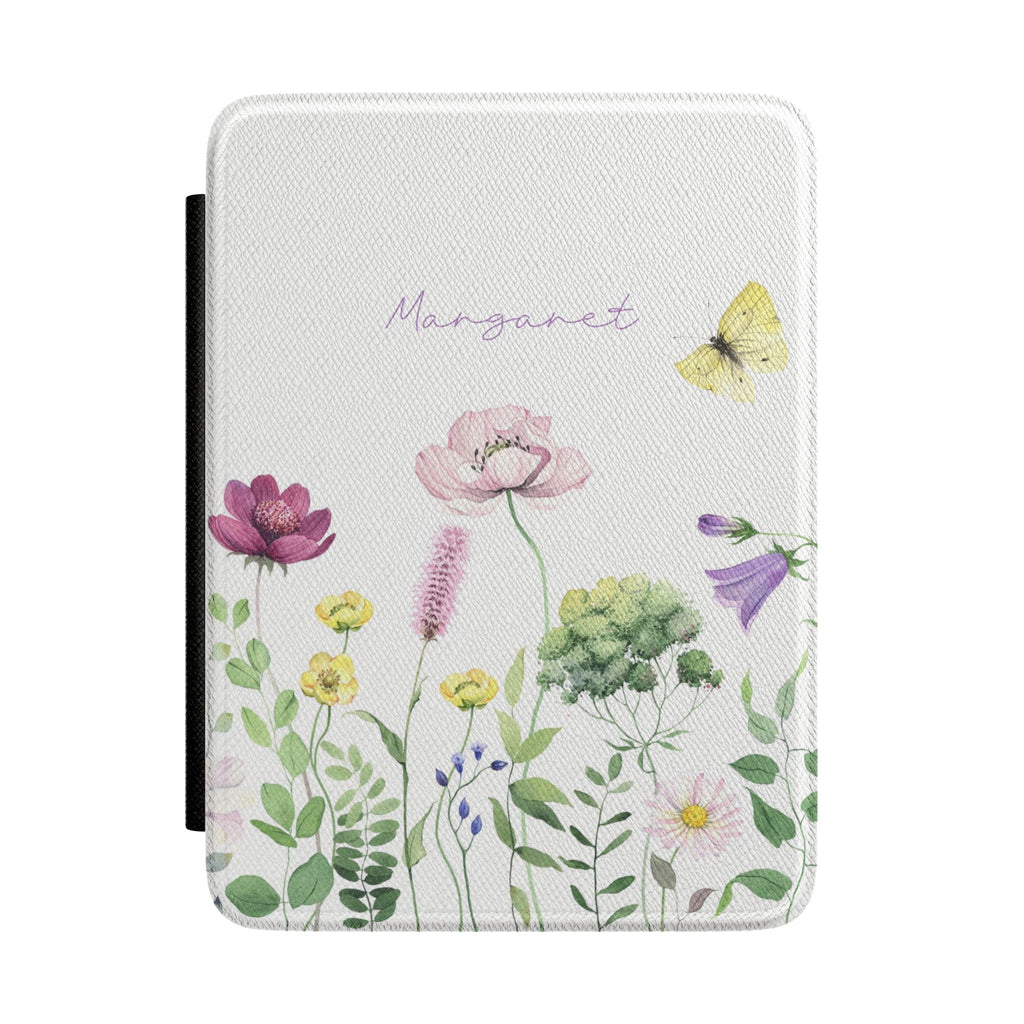 Personalized wildflower kindle case with meadow butterfly design, main product shot