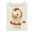 Personalized zebra with tassel collar nursery poster, custom baby name and birth date